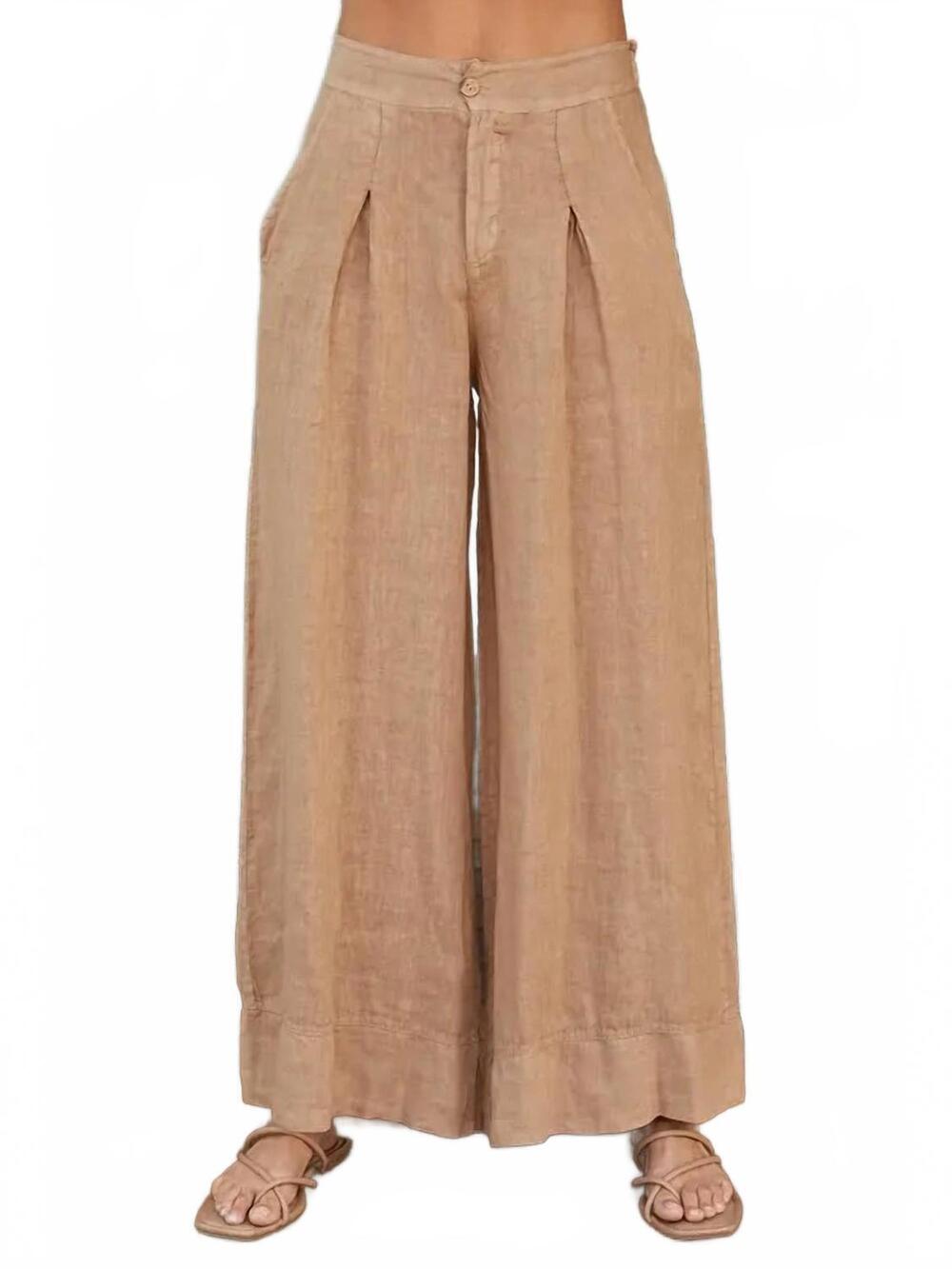 NEW MILIO MILANO button front palazzo linen pant in camel